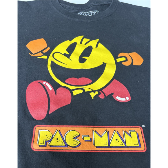 Pac-Man T-Shirt Mens M Vtg Video Game Arcade 70s Black Long Sleeve 80s Bandai - Picture 4 of 15